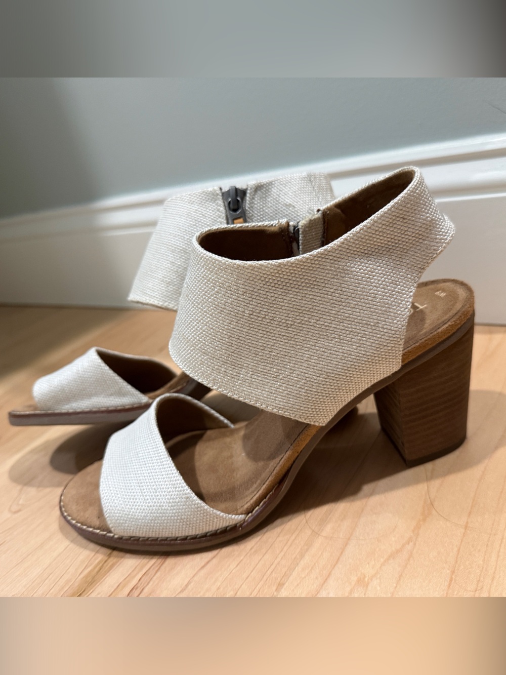 Toms Cream Canvas Block Heel Sandals